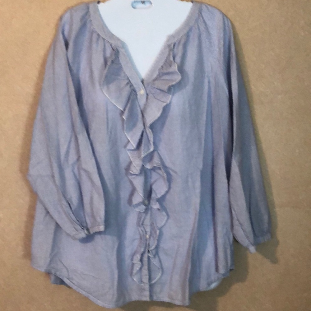 Elle blue and white pinstriped top